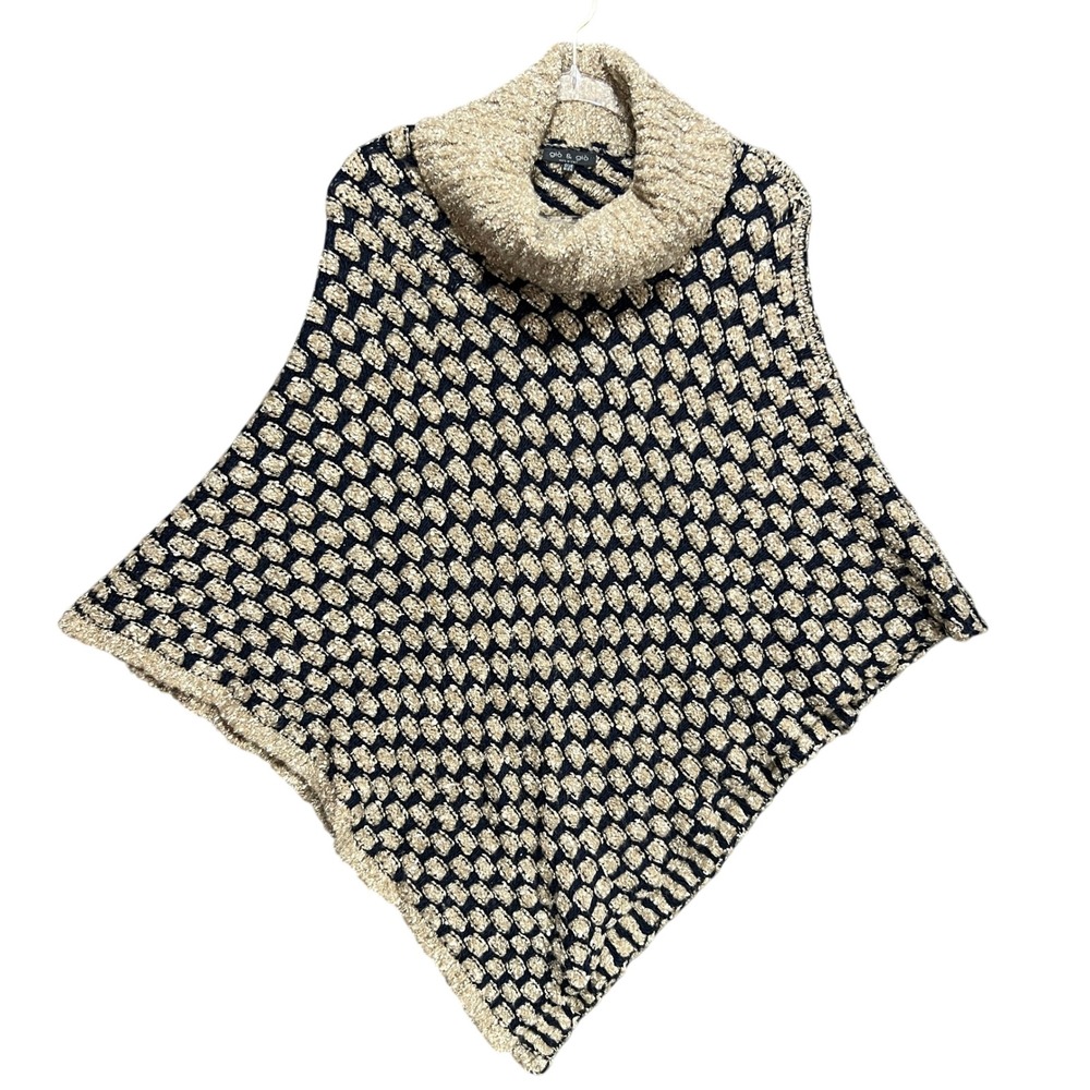 Gio & Gio Italy Textured Chunky Knit Cowl Neck Poncho Wrap OS Cape Alpaca Wool